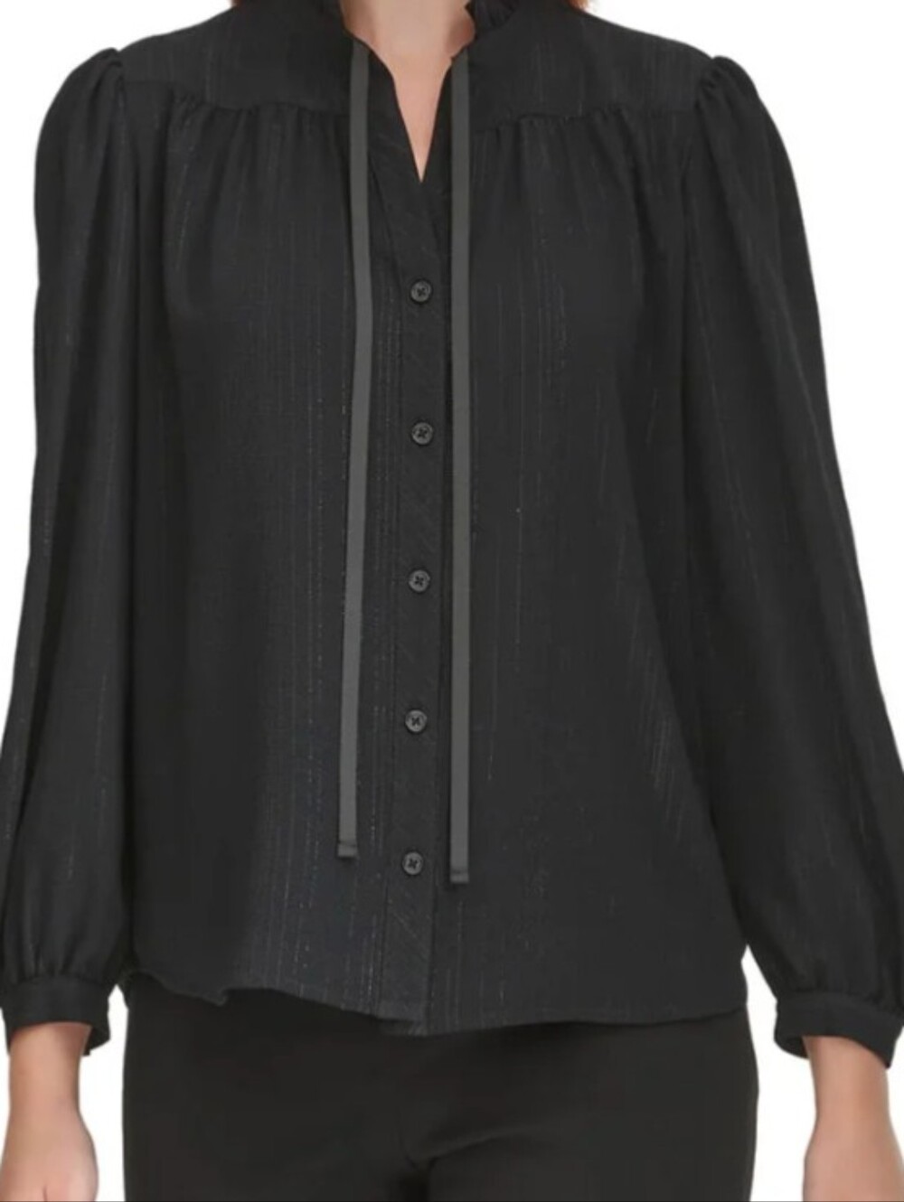 🛍️DKNY Black Button-Up Blouse Size Large